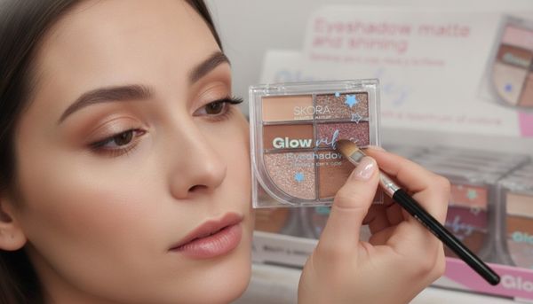 Exhibidor de paletas de sombras para ojos Skora Glow Vibes con acabados mate y brillantes