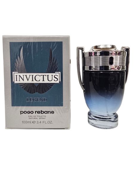Perfume masculino Invictus Legend Pogo Rebane de 100ml junto a su caja