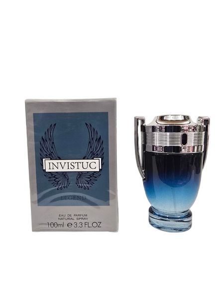 Perfume Invistuc Legend Eau de Parfum 100ml con frasco con detalles cromados y caja azul.