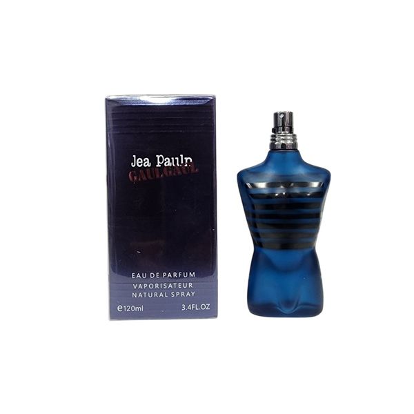 Perfume Jea Paulr Gaulgaul Eau de Parfum en frasco azul en forma de torso junto a su caja