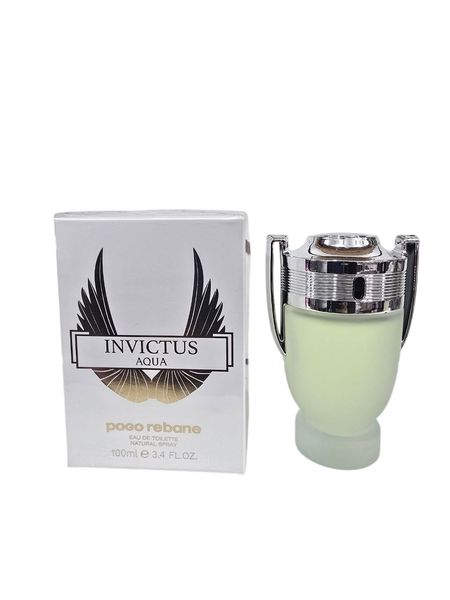 Perfume masculino Invictus Aqua de 100ml junto a su caja