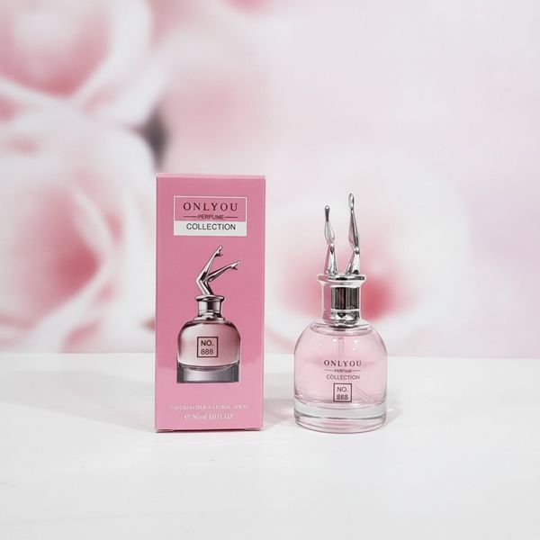 Frasco y caja de perfume rosa Onlyou Collection No. 888 de 30 ml