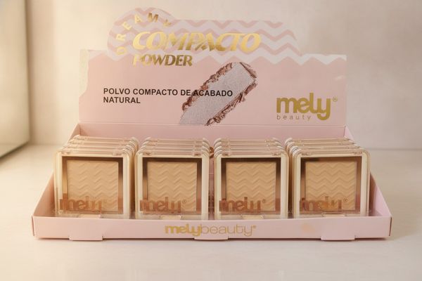 Caja exhibidora de polvo compacto de acabado natural Mely Beauty