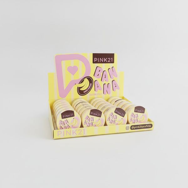 Caja exhibidora con polvos volátiles Banana Loose Powder marca Pink 21