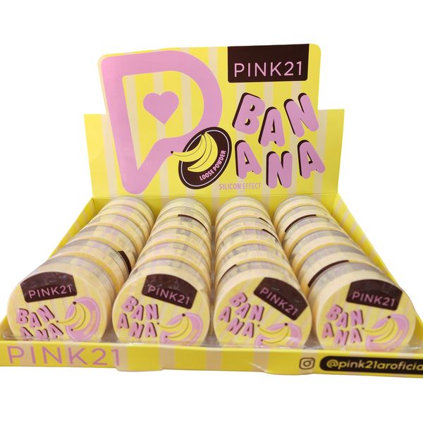 Caja exhibidora con polvos volátiles Banana Loose Powder marca Pink 21