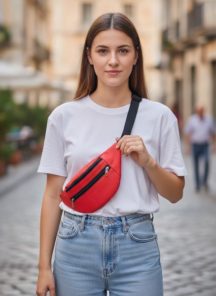Variedad de riñoneras de diversos colores y materiales organizadas en filas.