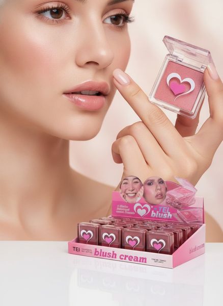Caja exhibidora de rubor en crema marca TEI