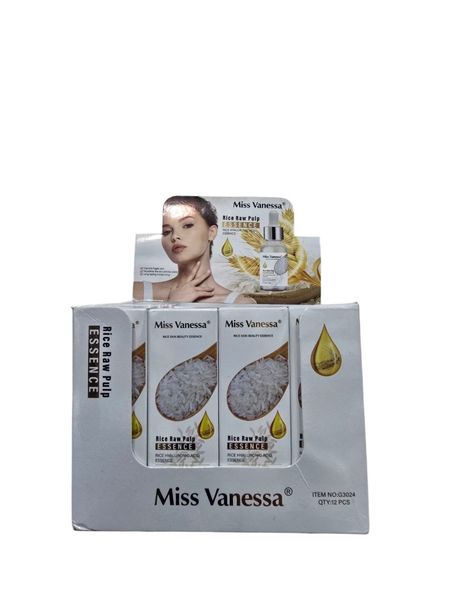 Caja exhibidora con 12 sérums faciales Miss Vanessa de arroz y ácido hialurónico