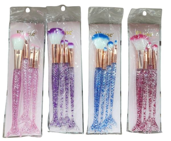Sets de brochas de maquillaje con mango en forma de cola de sirena y glíter en blísteres individuales