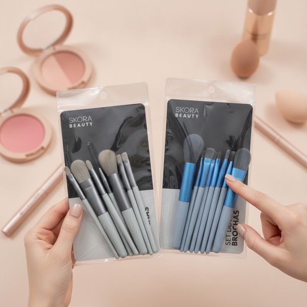 Sets de brochas para maquillaje Skora Beauty en envoltorio transparente