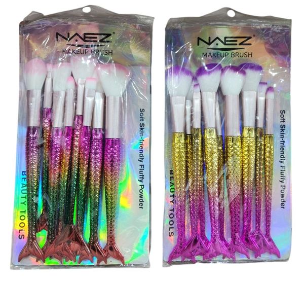 Packs de brochas de maquillaje NAEZ con mangos metálicos en forma de cola de sirena