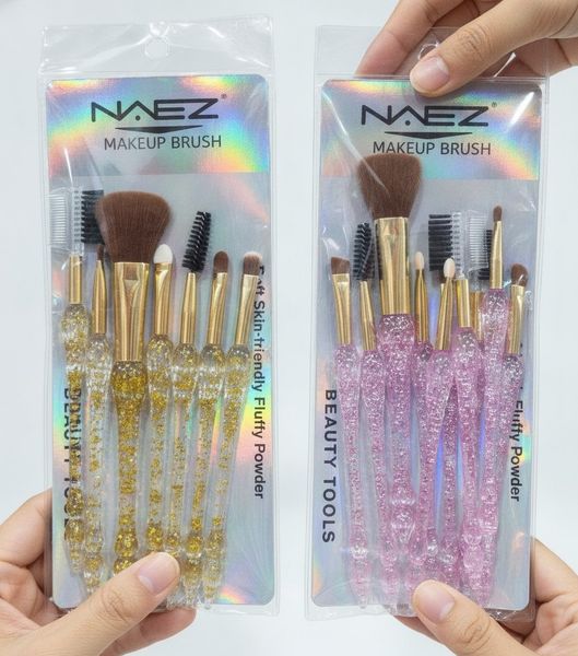 Set de brochas y aplicadores de maquillaje con mango acrílico transparente con glitter