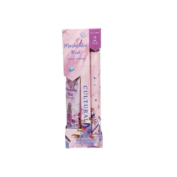 Caja de set de perfume y crema de manos Marshmallow Blush en tonos rosados