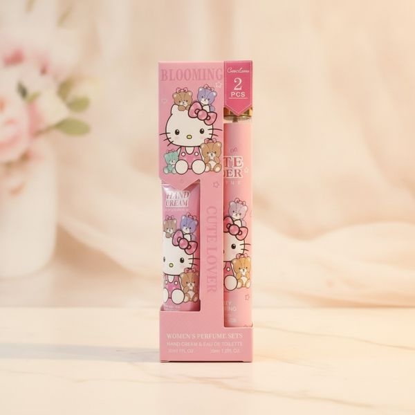 Set cosmético rosa en caja de regalo con perfume Eau de Toilette y crema para manos