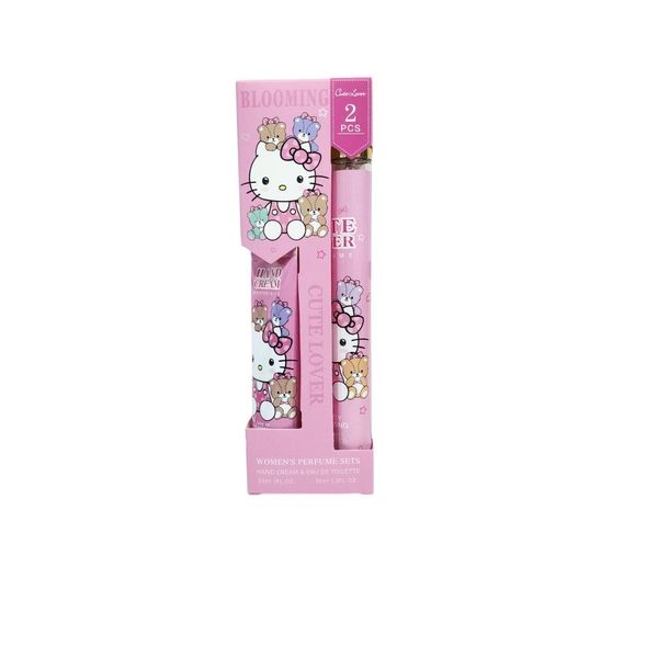 Set cosmético rosa en caja de regalo con perfume Eau de Toilette y crema para manos