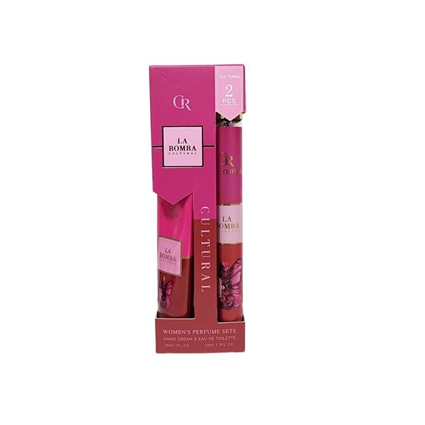 Set de perfume Eau de Toilette y crema para manos La Bomba Cultural en empaque rosado