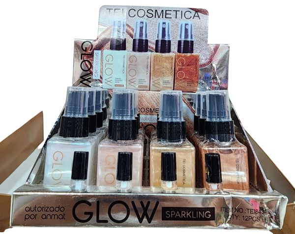 Exhibidor de spray iluminador corporal GLOW Sparkling con destellos brillantes