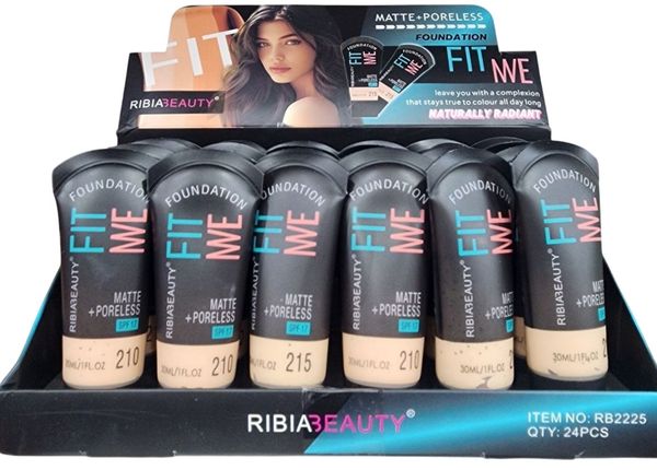 Caja exhibidora con bases de maquillaje líquidas Ribia Beauty Fit Me