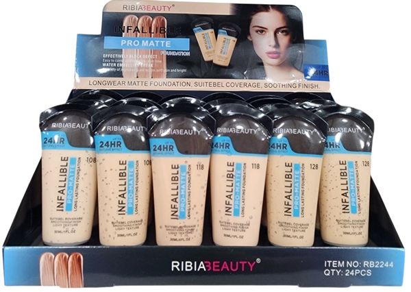 Caja exhibidora con bases de maquillaje líquidas Ribiabeauty Infallible Pro-Matte