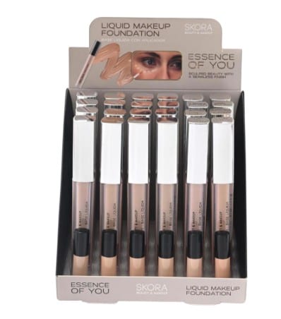 Exhibidor de bases de maquillaje líquidas con aplicador Skora Essence of You