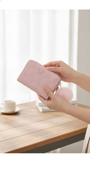 Billetera Acolchada Con Pompón