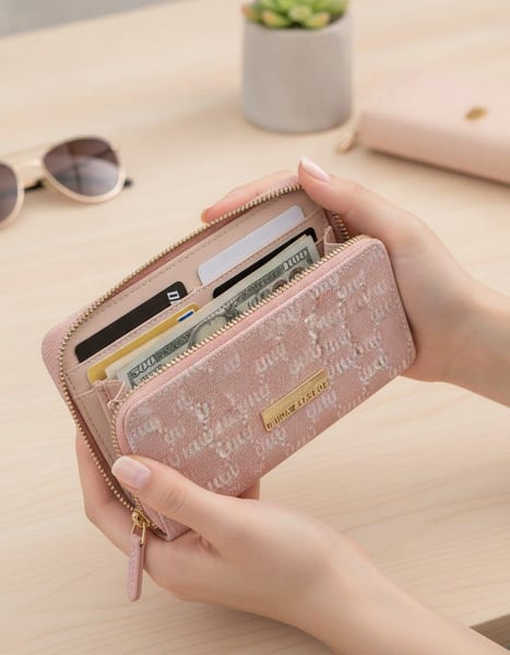 Billetera Compacta Estampada Rosa