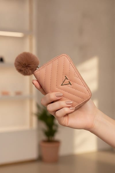 Billetera Matelassé Con Pompón
