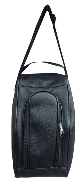 Bolso matero negro de ecocuero con correa y bolsillo frontal