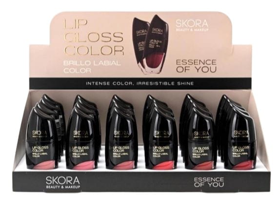 Caja exhibidora con brillos labiales Skora Lip Gloss Color en varios tonos