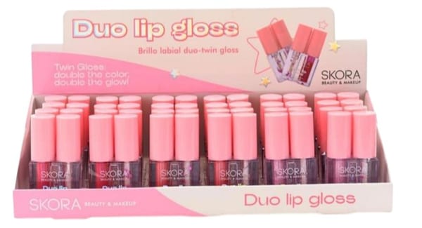 Caja exhibidora de brillo labial dúo Skora Beauty & Makeup