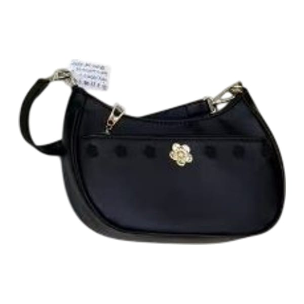 Cartera Baguette Negra Con Flor