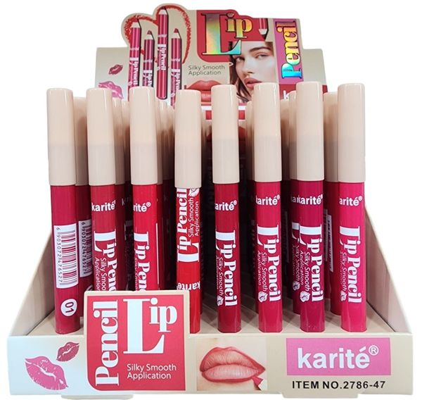 Caja exhibidora de lápices delineadores para labios marca Karité