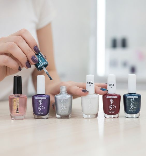 Esmaltes de uñas Rosita de 12 ml en variados colores y tratamiento reforzador