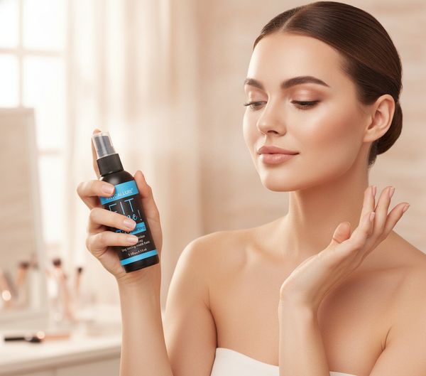 Caja exhibidora con frascos de spray fijador de maquillaje Maccallure Fit Me PRO setting acabado mate