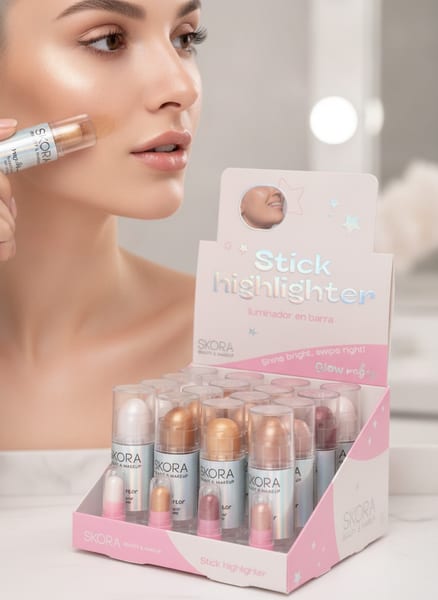 Exhibidor de iluminador en barra Skora Stick Highlighter en varios tonos