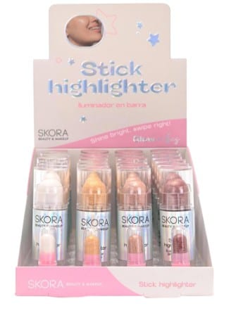 Exhibidor de iluminador en barra Skora Stick Highlighter en varios tonos