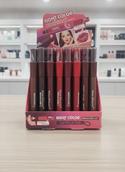 Exhibidor de labiales en lápiz Kiss Beauty con sacapuntas incorporado