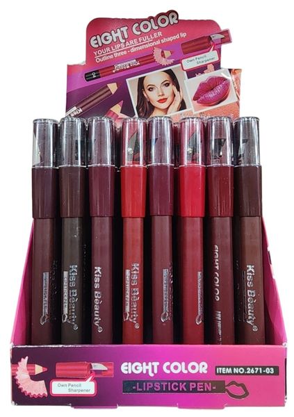 Exhibidor de labiales en lápiz Kiss Beauty con sacapuntas incorporado