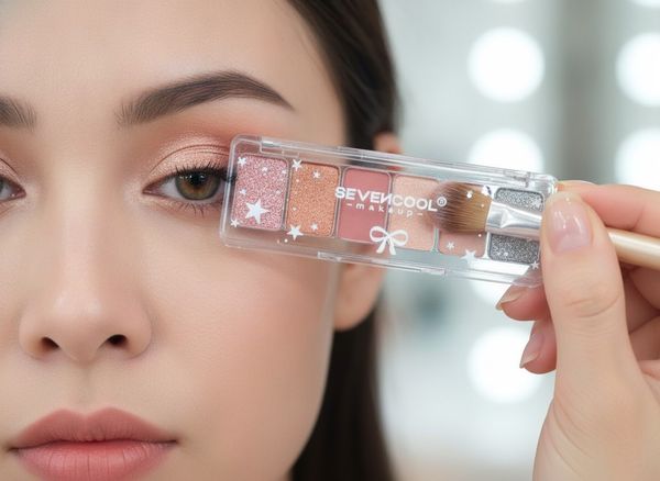 Caja exhibidora con paletas compactas de sombras para ojos y glitter Sevencool