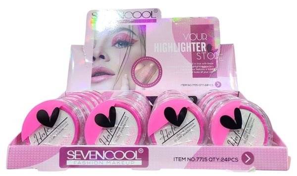 Caja exhibidora con polvos iluminadores faciales Sevencool Halo.
