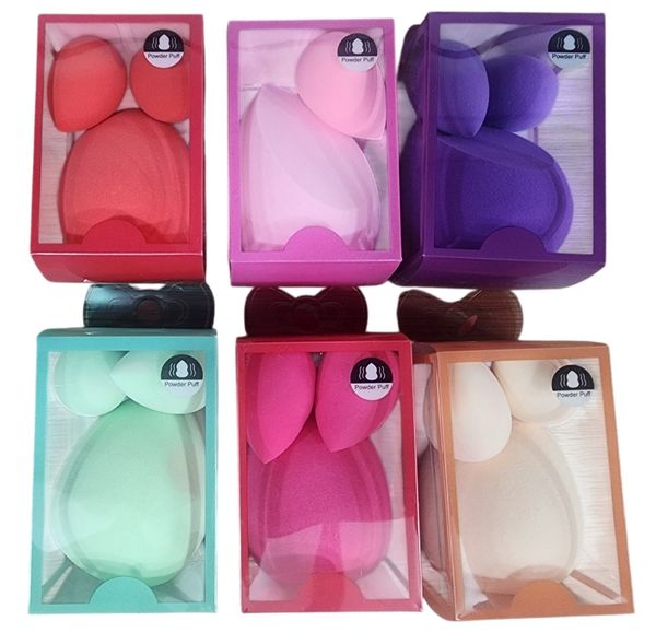 Cajas con sets de esponjas para maquillaje en varios colores