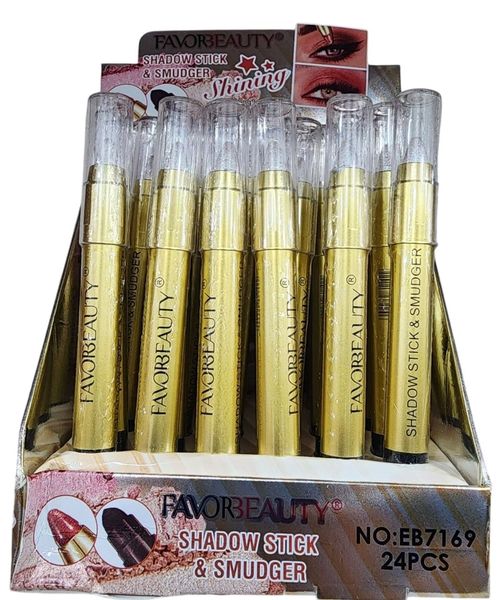 Caja exhibidora con 24 sombras de ojos en lápiz dorado marca Favorbeauty Shadow Stick