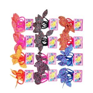 PACK x12 Tarjetas Colitas con Moño Orejitas de Conejo Animal Print Leopardo – 36 Unidades – Elástico Suave