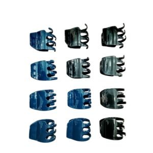 PACK x12 Mini Pinzas Garra Pequeñas – 6 Azul Marino + 6 Negro – Brillantes y Resistentes