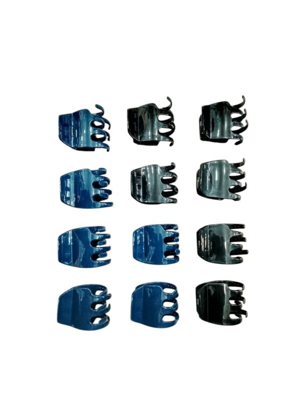 PACK x12 Mini Pinzas Garra Pequeñas – 6 Azul Marino + 6 Negro – Brillantes y Resistentes