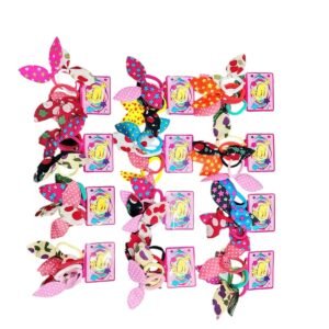 PACK x12 Tarjetas Colitas con Moño Orejitas de Conejo Animal Print Leopardo – 36 Unidades – Elástico Suave