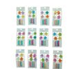 modacool-broches-y-colitas-flores-fondo-blanco.jpg Doce tarjetas exhibidoras con mini broches de plástico en forma de flor y colitas elastizadas para el pelo en varios colores.